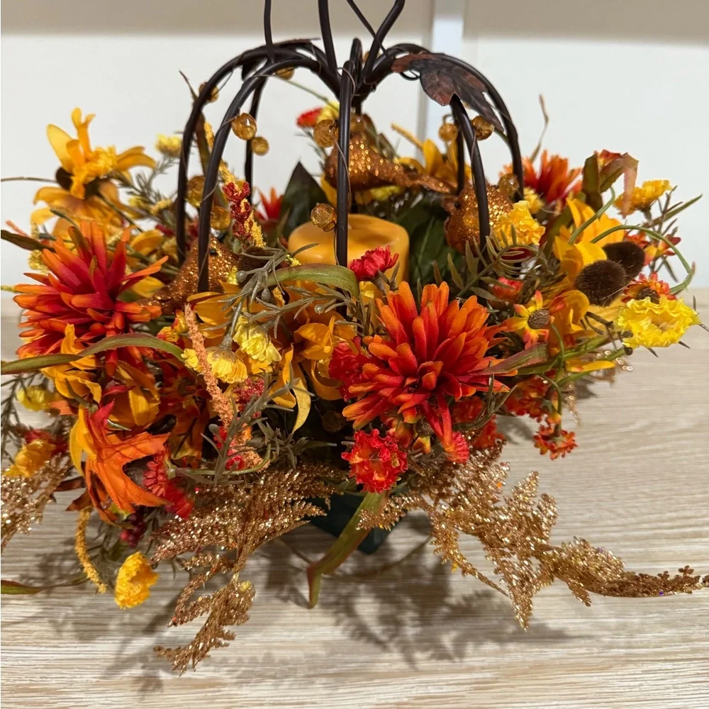 Autumn Floral Arrangement with Candle Holder